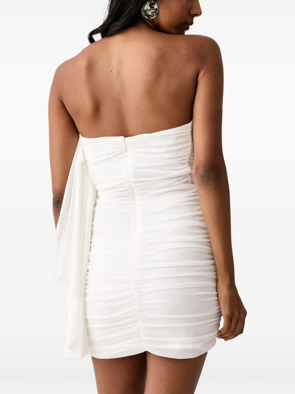 Bardot ruched strapless dress Wit