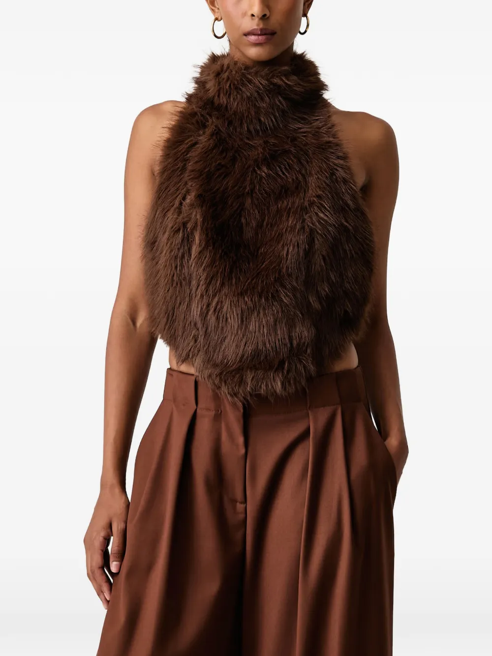 Bardot Julietta faux-fur halterneck top - Marrone