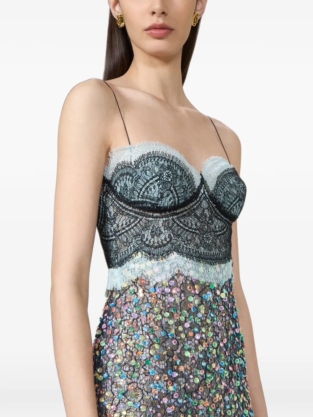 Costarellos Lindra midi-jurk met kant en pailletten Blauw