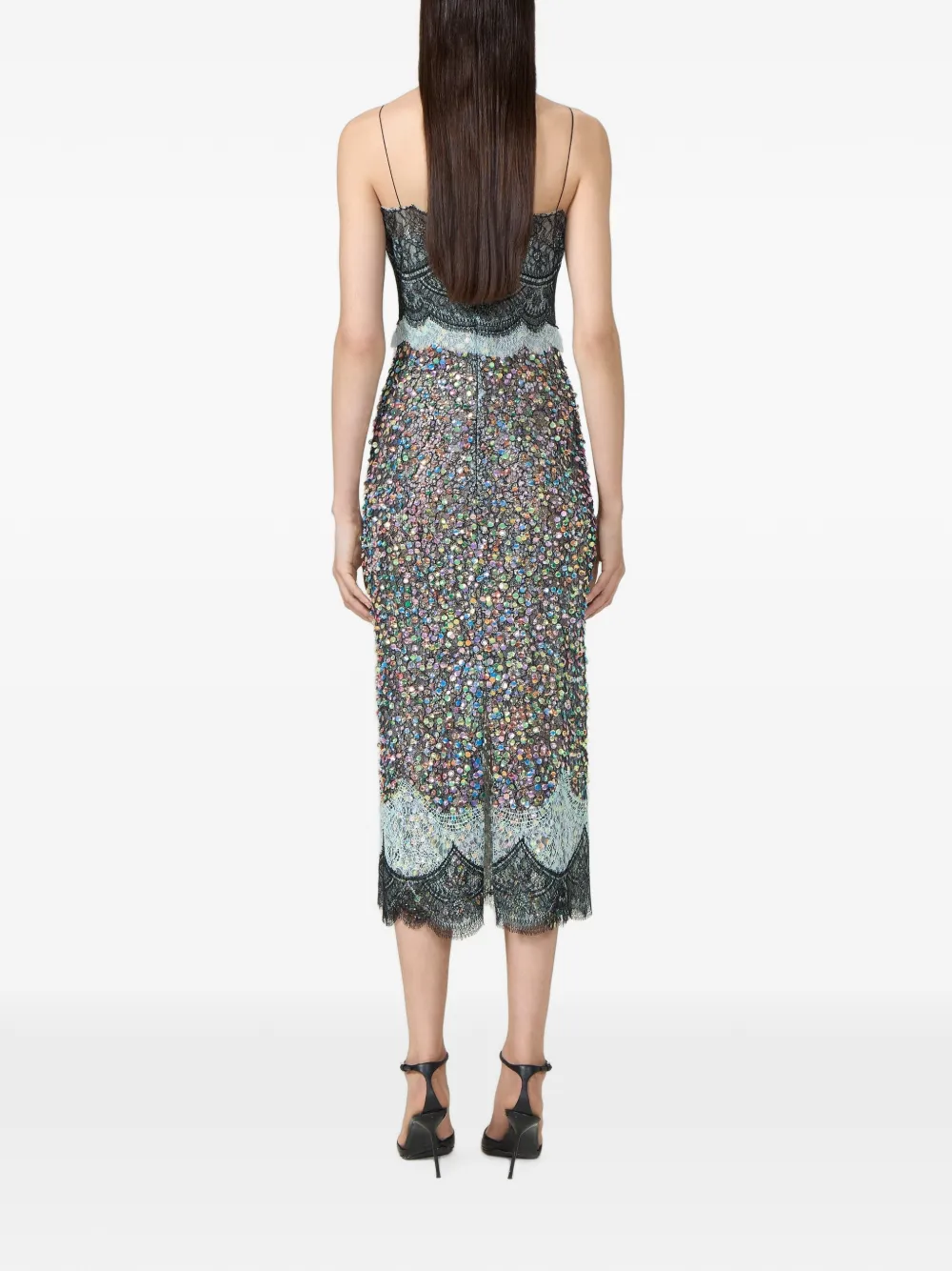 Costarellos Lindra midi-jurk met kant en pailletten Blauw