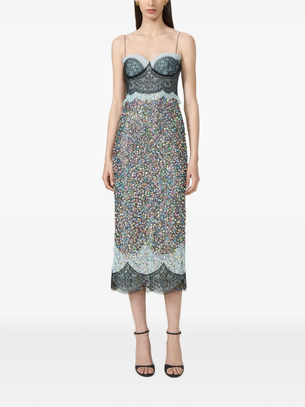 Costarellos Lindra midi-jurk met kant en pailletten Blauw