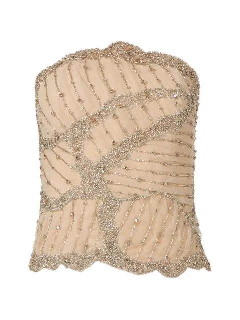 Costarellos Fiori crystal-embellished silk georgette bustier top