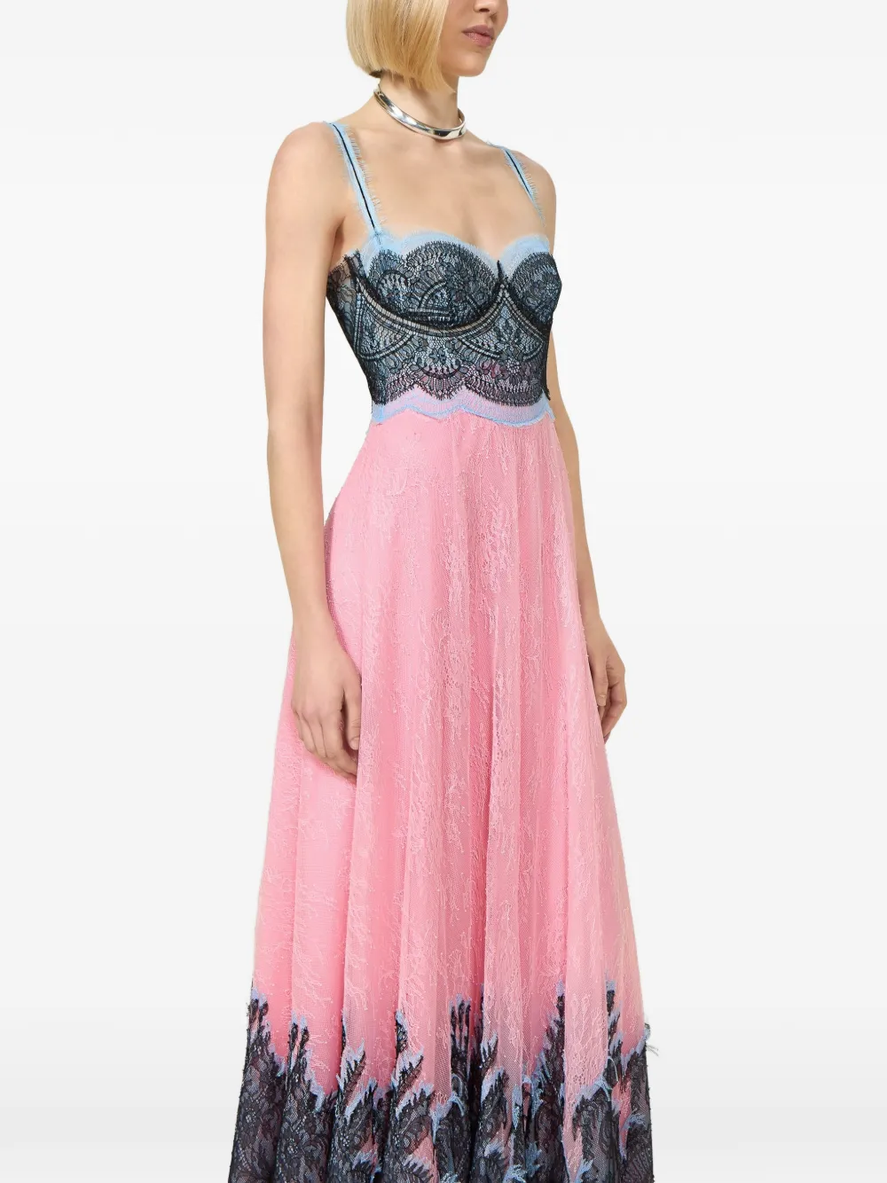 Costarellos Gallie Chantilly Lace Gown in Pink, view 4