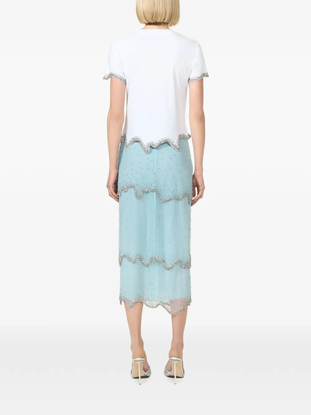 Costarellos Mirella Crystal-embellished Midi Skirt in Blue, view 3
