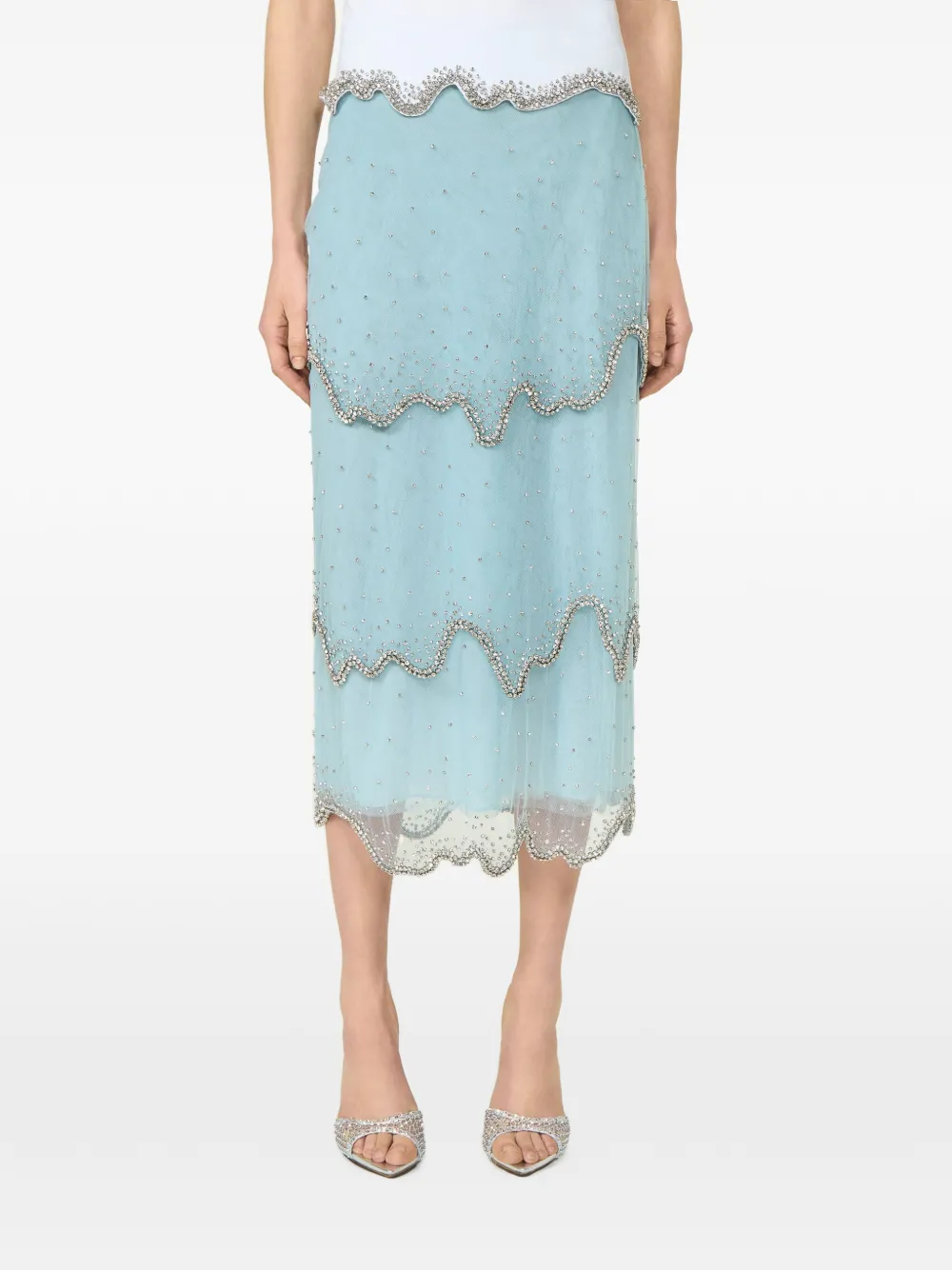 Costarellos Mirella Crystal-embellished Midi Skirt in Blue, view 4