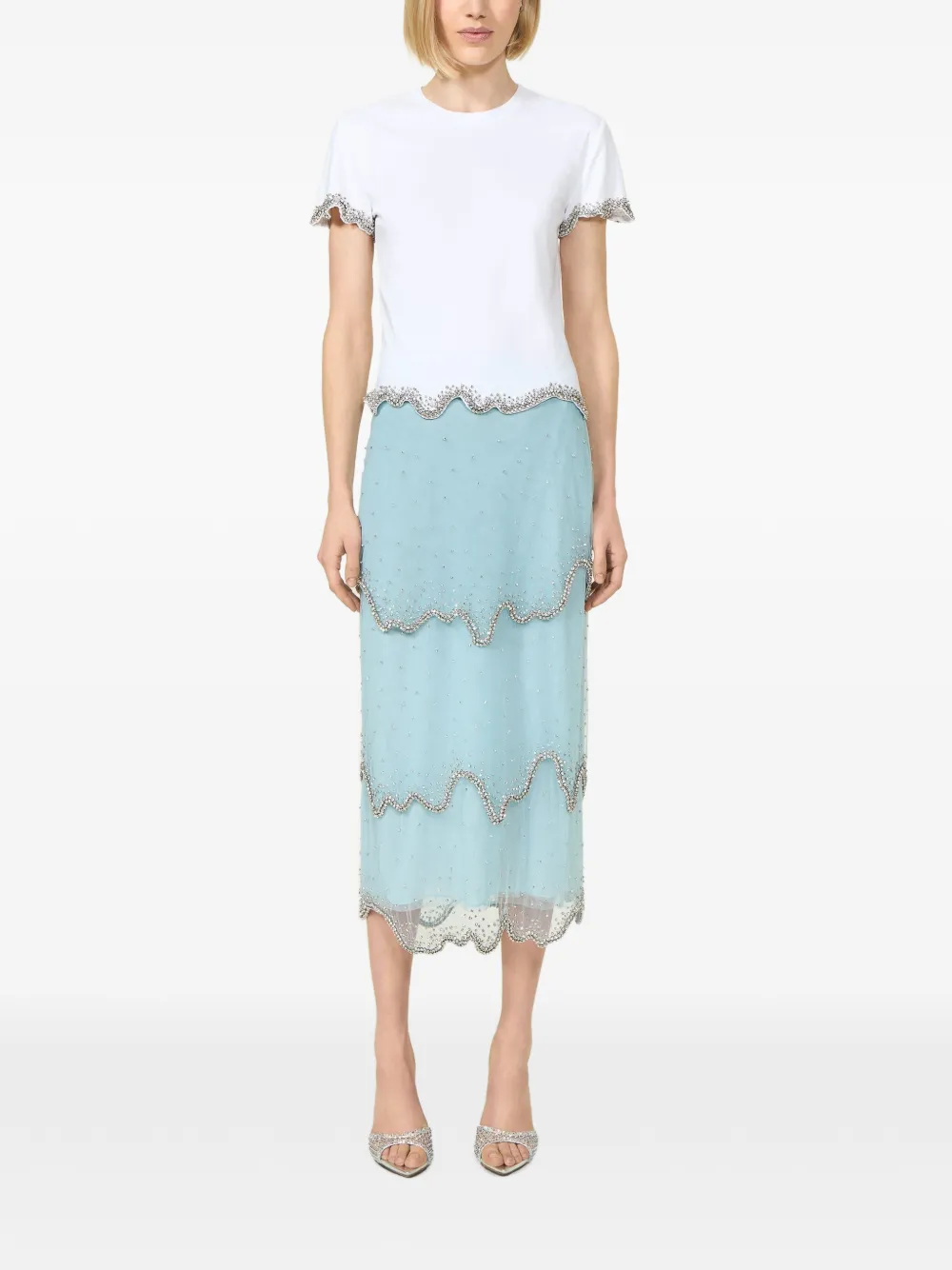 Costarellos Mirella Crystal-embellished Midi Skirt in Blue, view 2