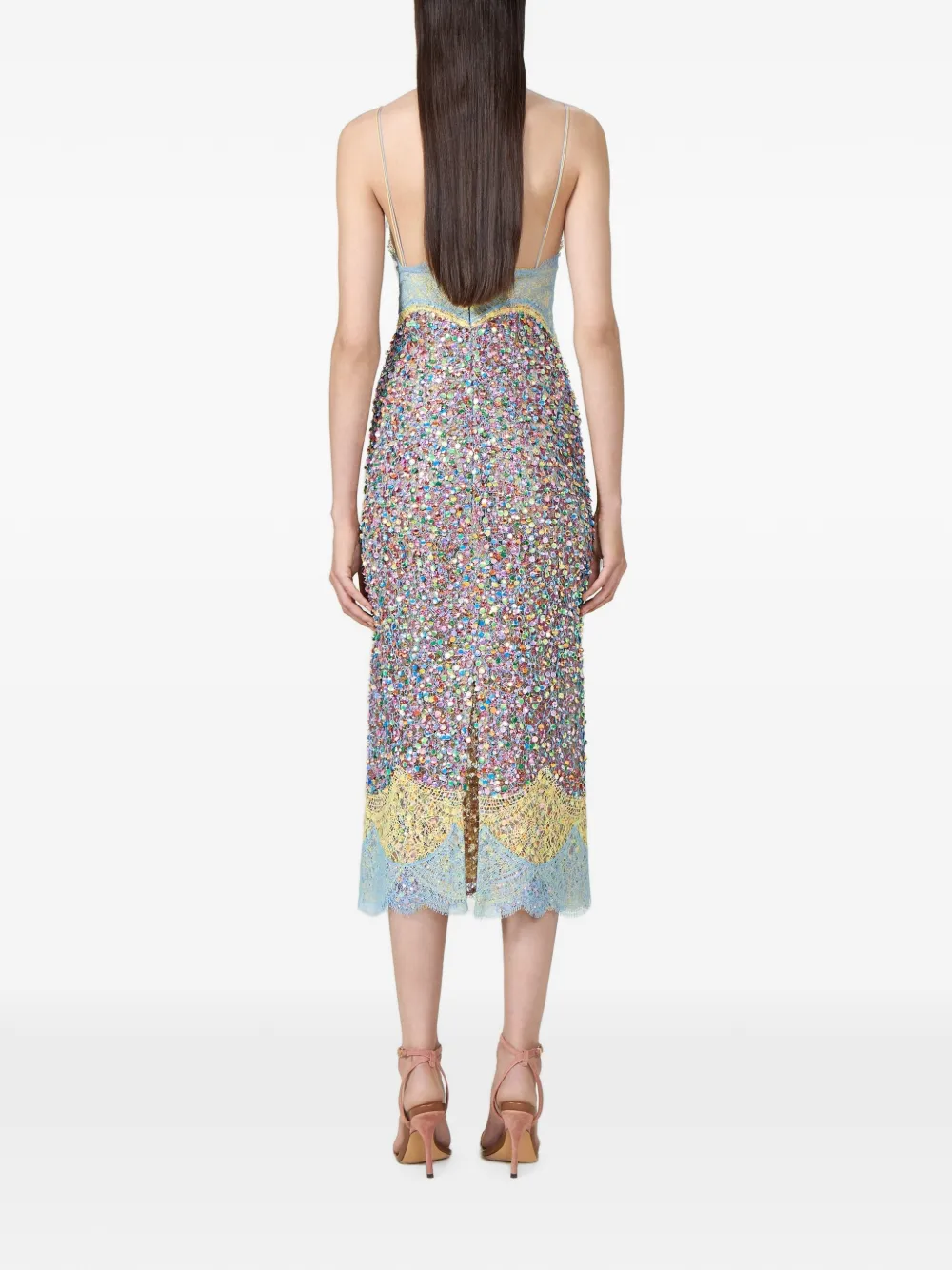 Costarellos Alessia Chantilly midi-jurk met kant en pailletten Blauw