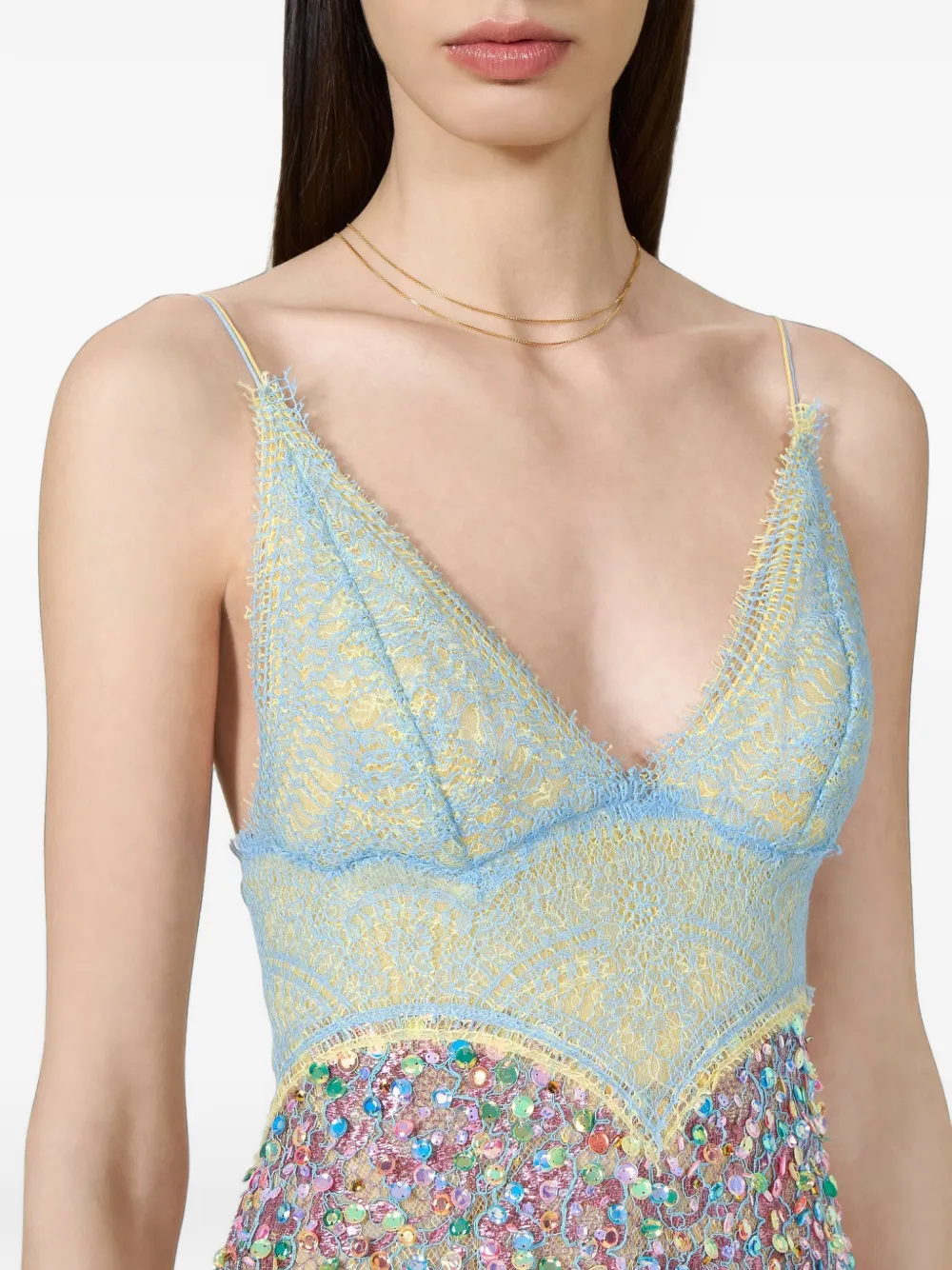 Costarellos Alessia Chantilly midi-jurk met kant en pailletten Blauw