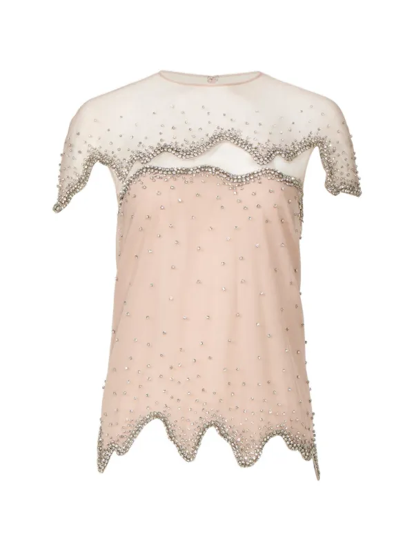 Costarellos Anika Crystal-embellished Tulle Top in Neutrals