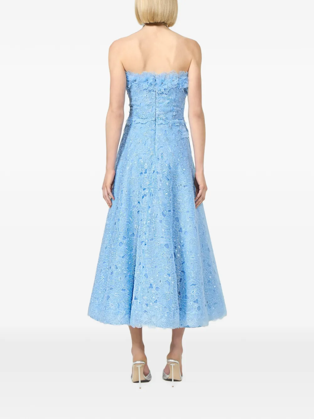 Costarellos Anessa geborduurde midi-jurk zonder bandjes Blauw