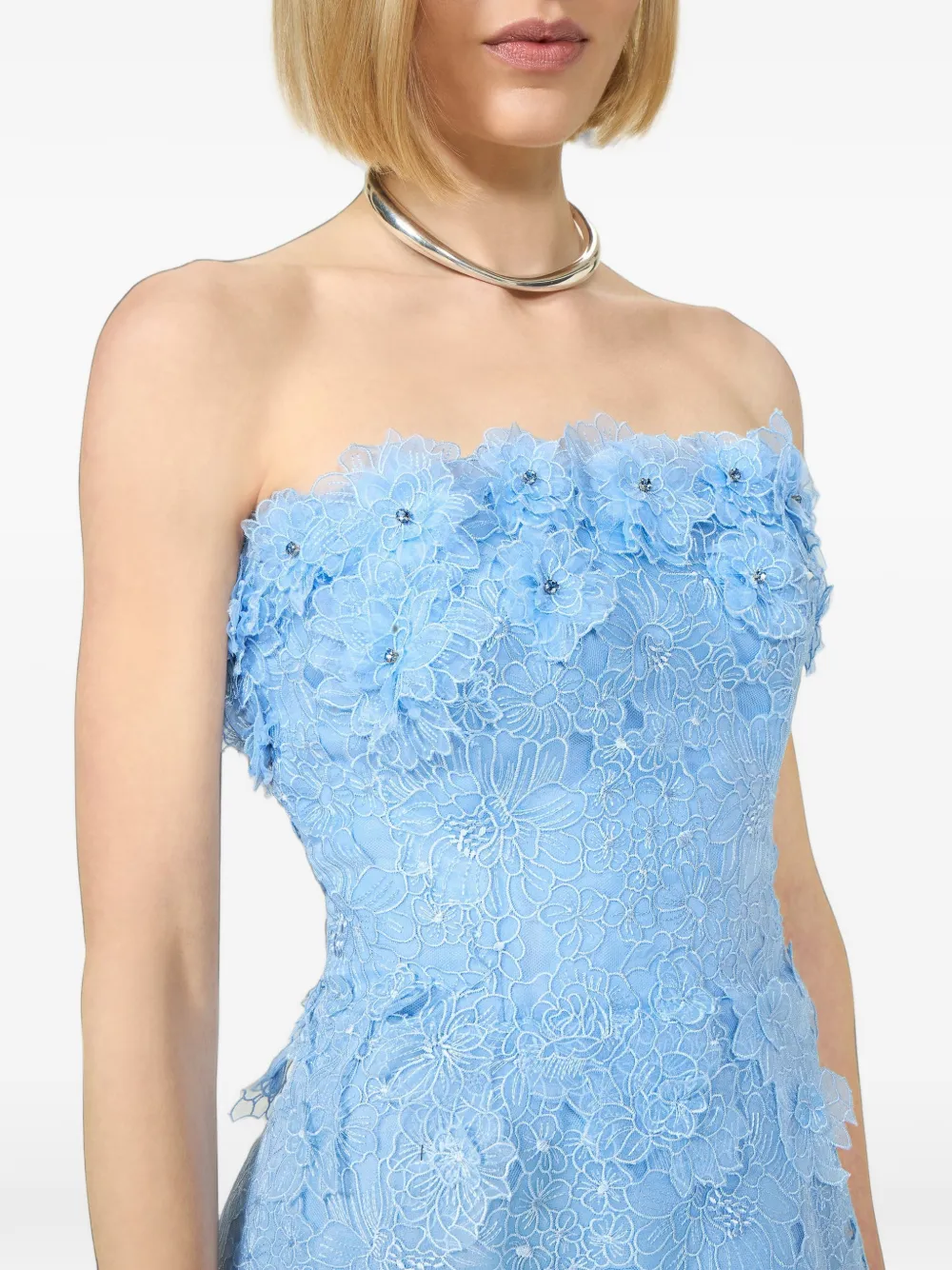 Costarellos Anessa geborduurde midi-jurk zonder bandjes Blauw