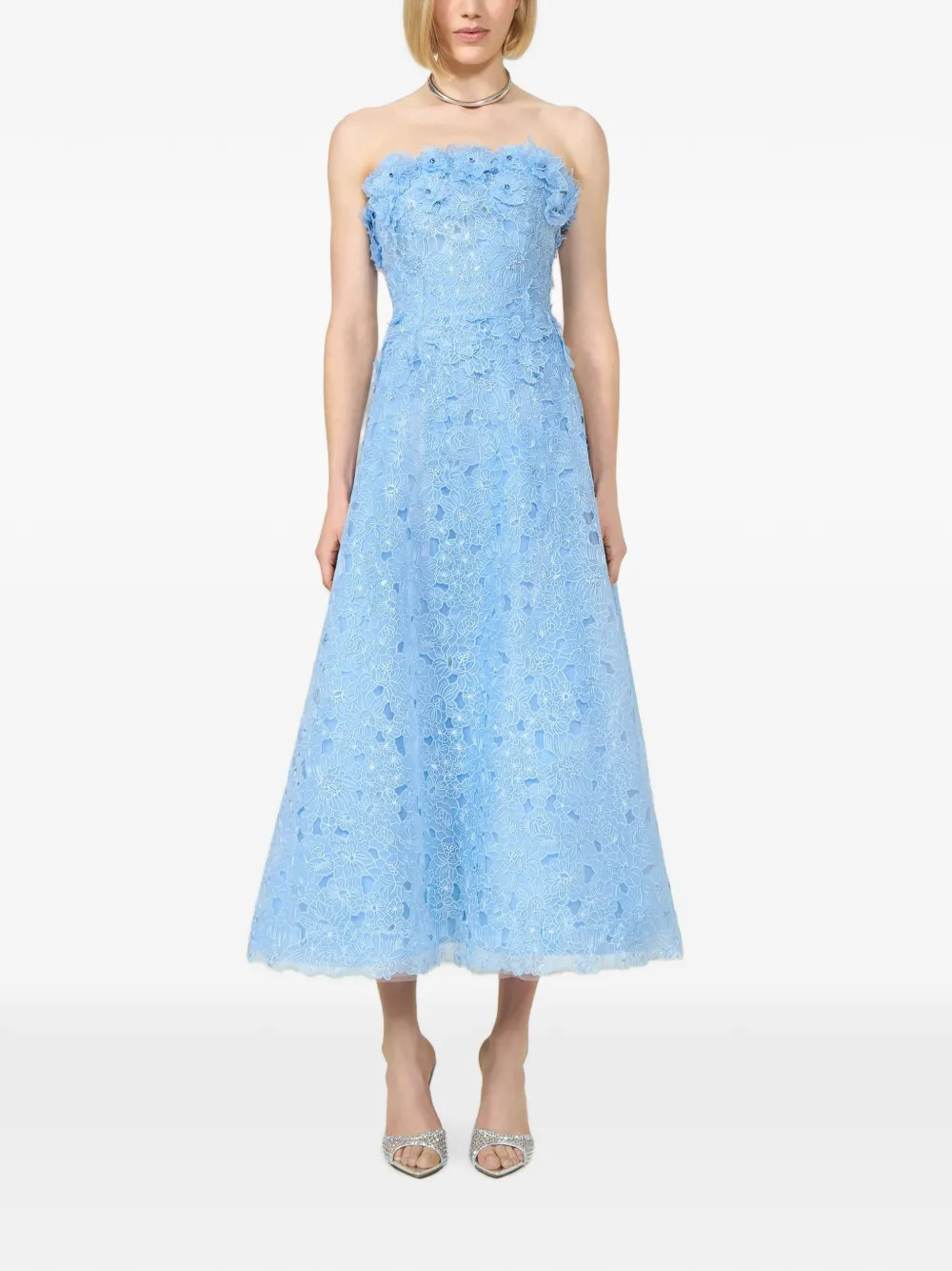 Costarellos Anessa geborduurde midi-jurk zonder bandjes Blauw