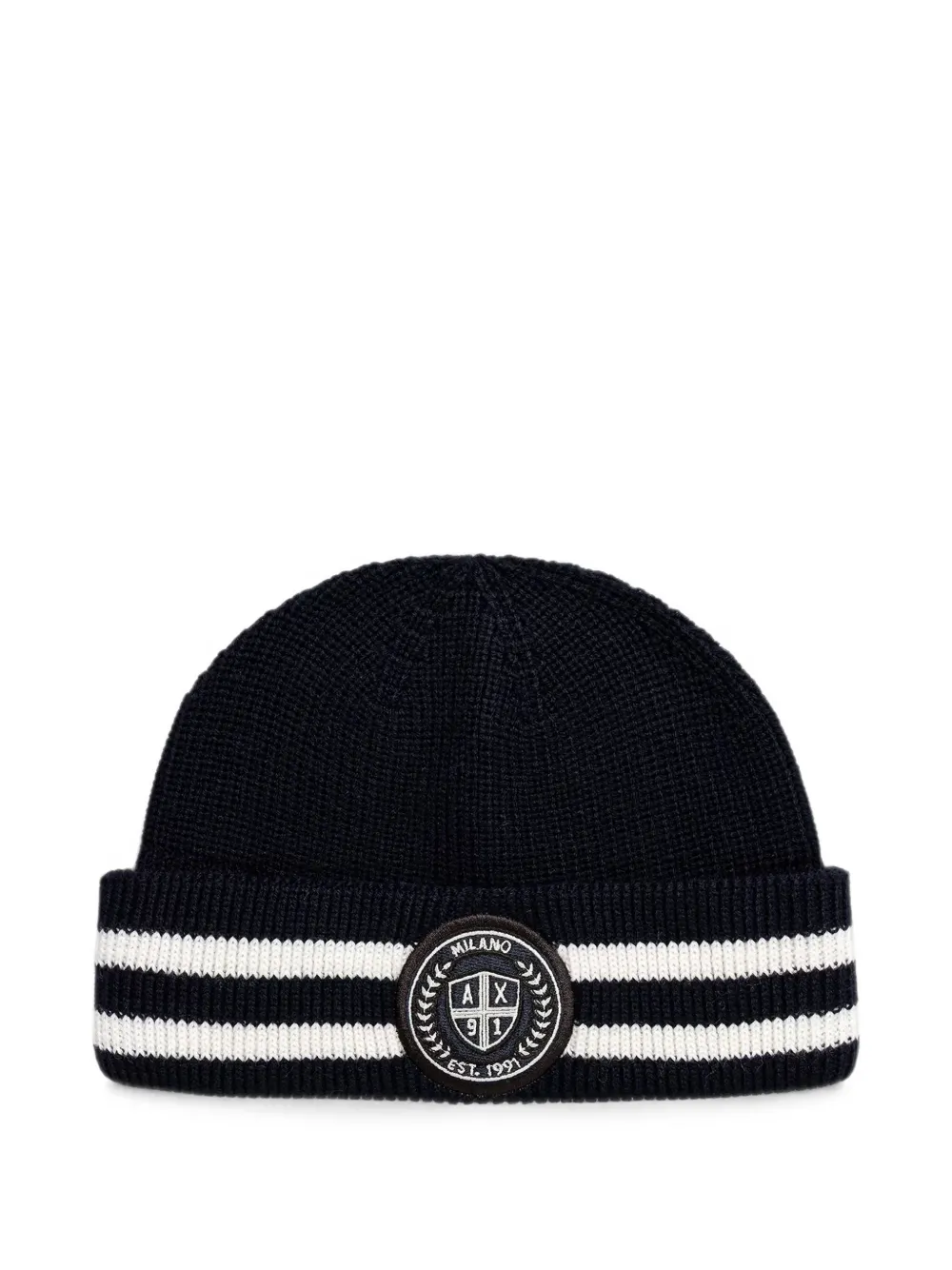 Armani Exchange logo-patch striped-pattern beanie hat