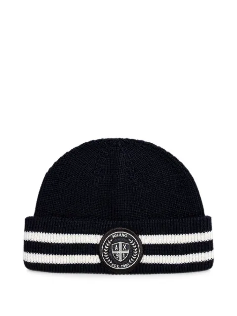 Armani Exchange logo-patch striped-pattern beanie hat