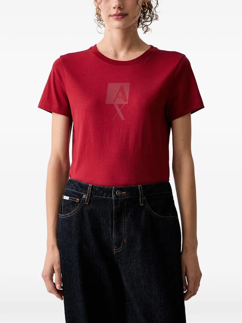 Armani Exchange crystal-embellished logo T-shirt - Rosso