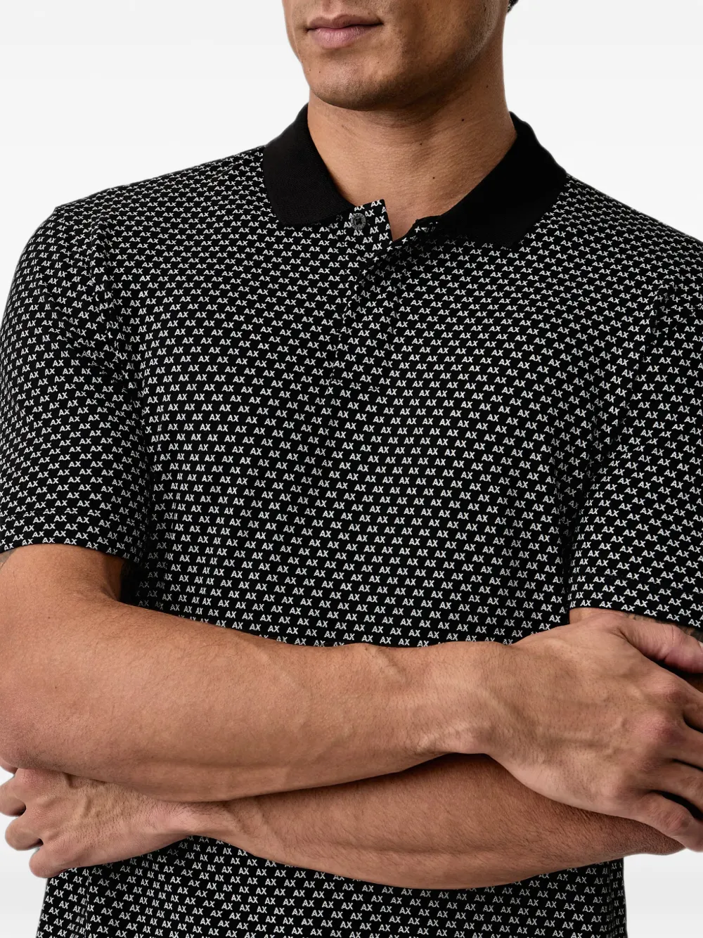 Armani Exchange logo-print short-sleeve polo shirt Zwart