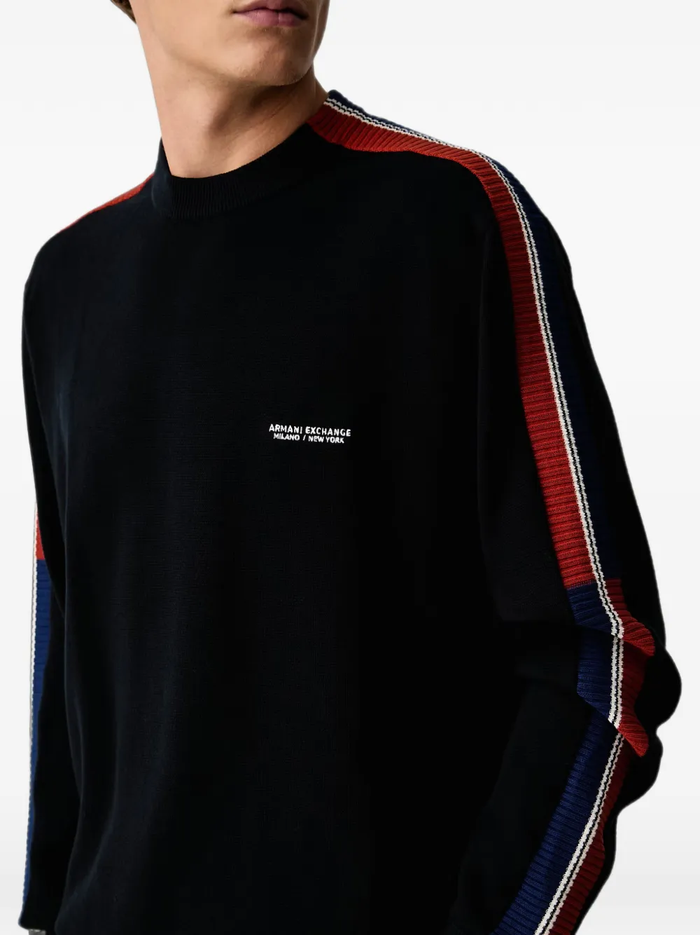 Armani Exchange Trui met geborduurd logo en zijstreep Zwart