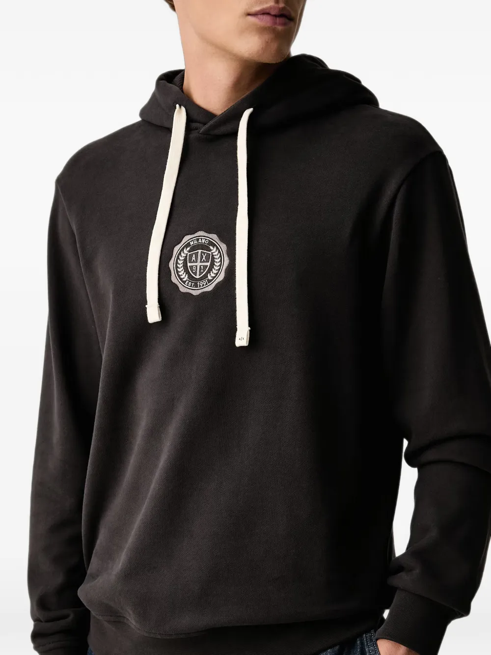 Armani Exchange logo-patch hoodie Zwart