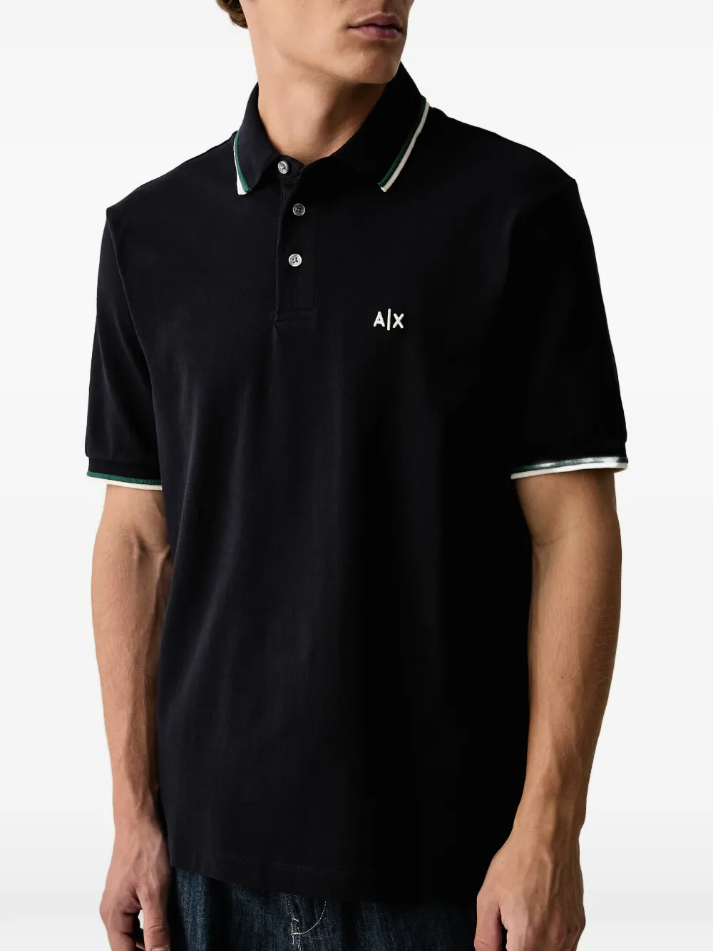 Armani Exchange logo-embroidered polo shirt Zwart
