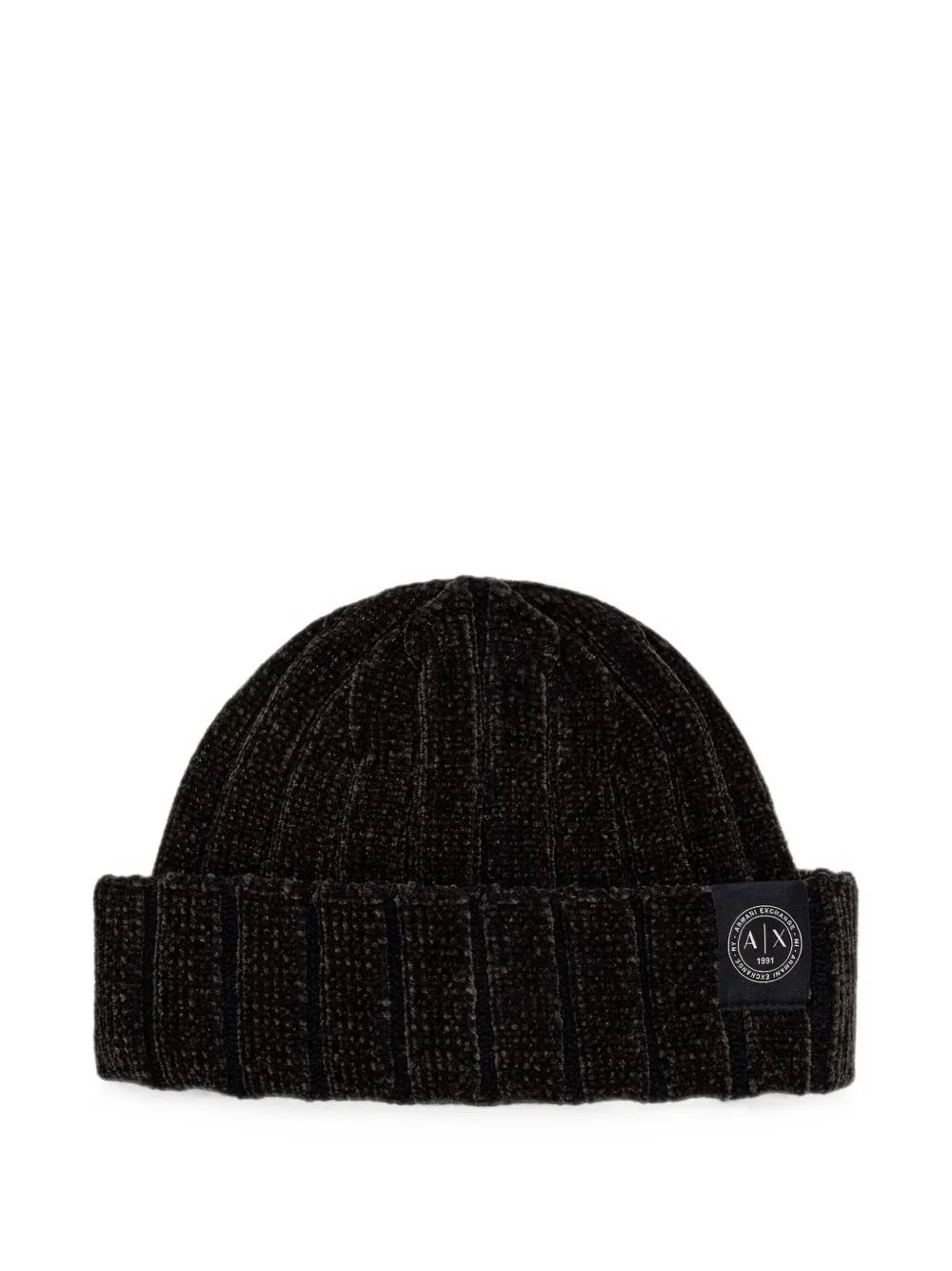 Armani Exchange logo-tag ribbed beanie hat