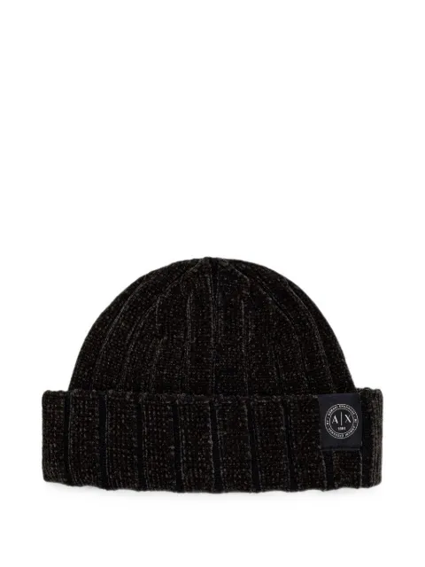 Armani Exchange logo-tag ribbed beanie hat