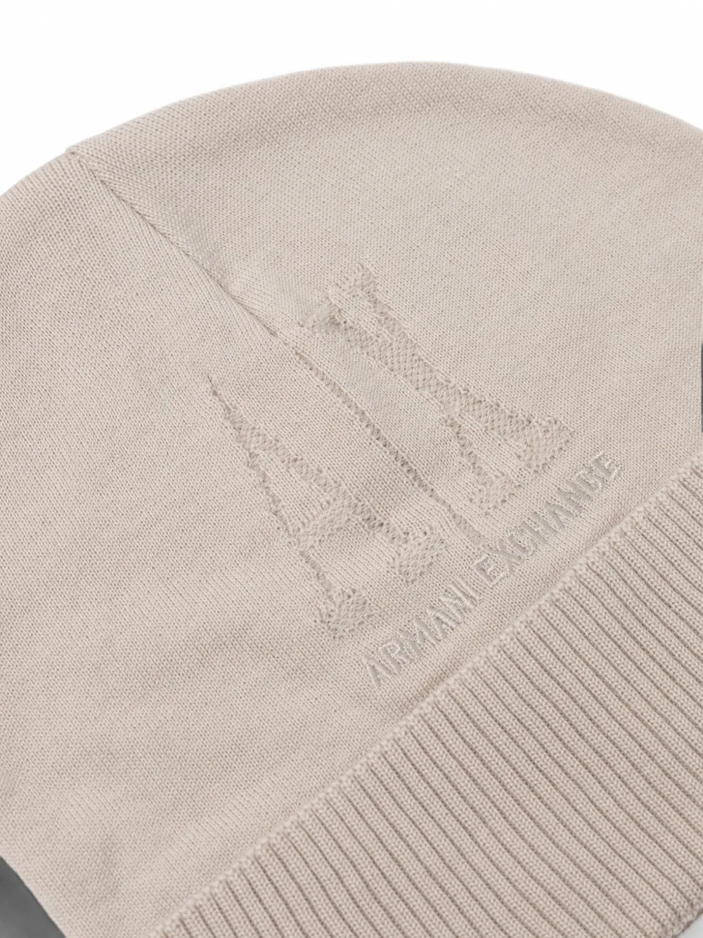 Armani Exchange logo-embroidered ribbed-trim beanie hat Beige