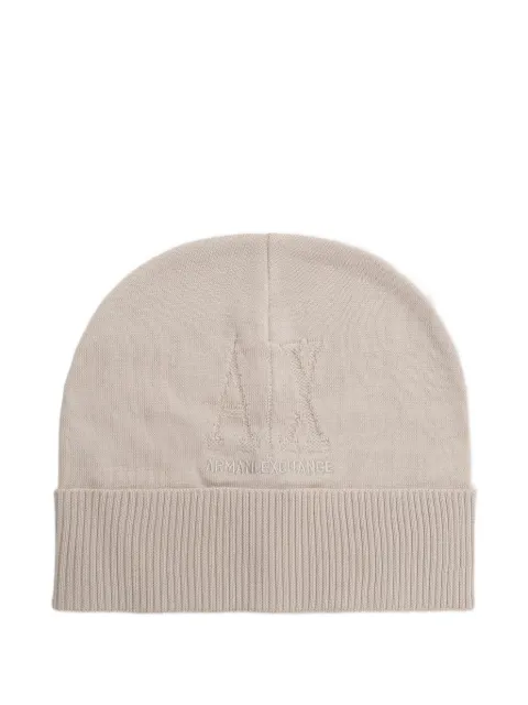 Armani Exchange logo-embroidered ribbed-trim beanie hat