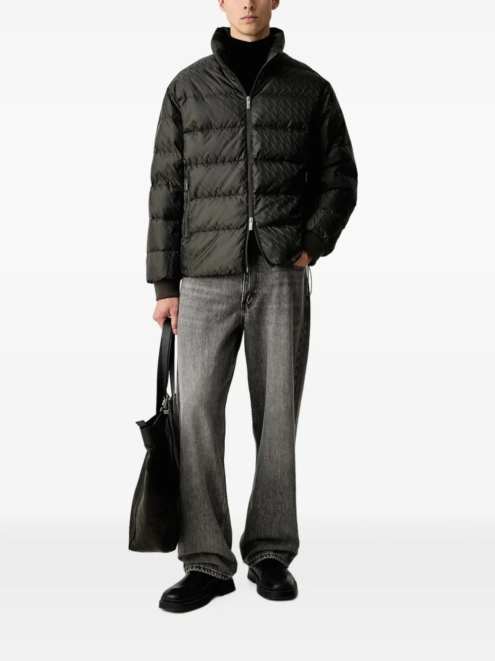 Armani Exchange logo-print puffer jacket Zwart