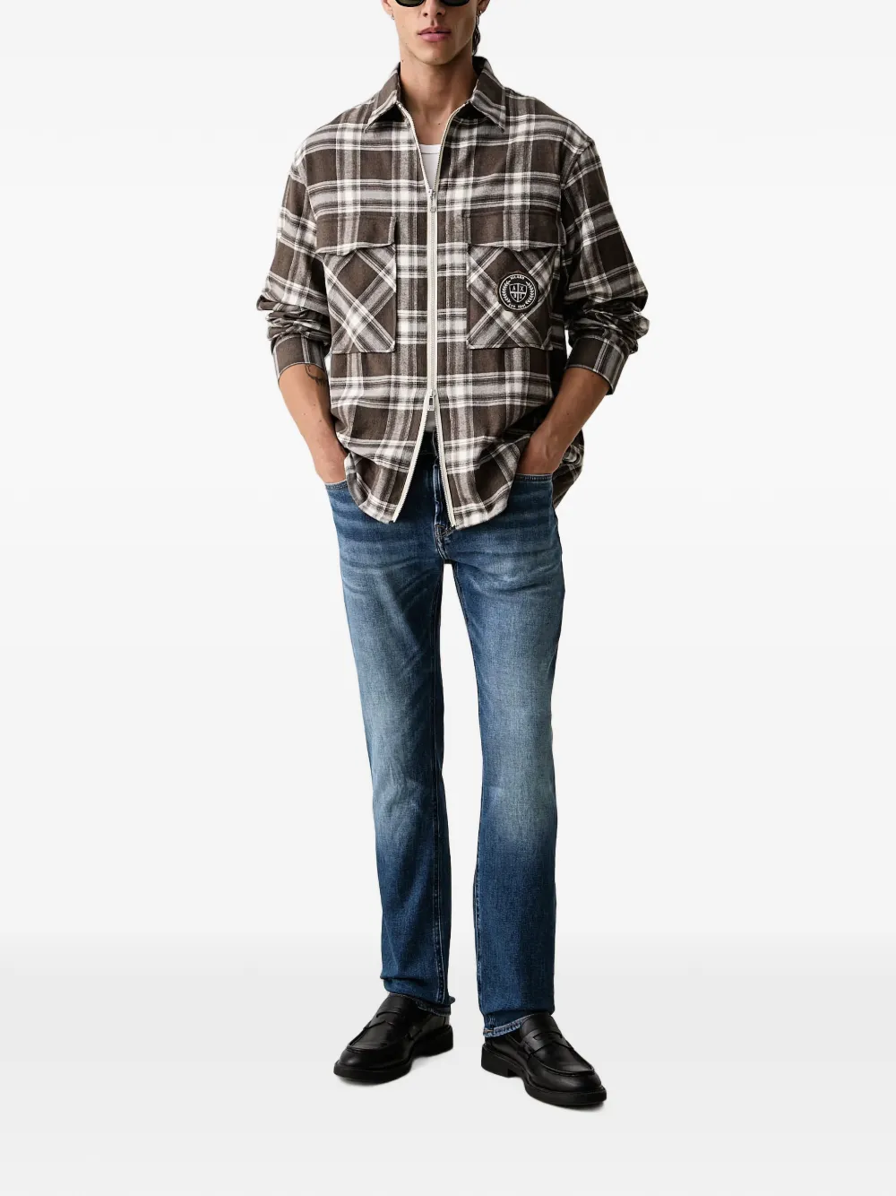 Armani Exchange check zip-up shirt Bruin