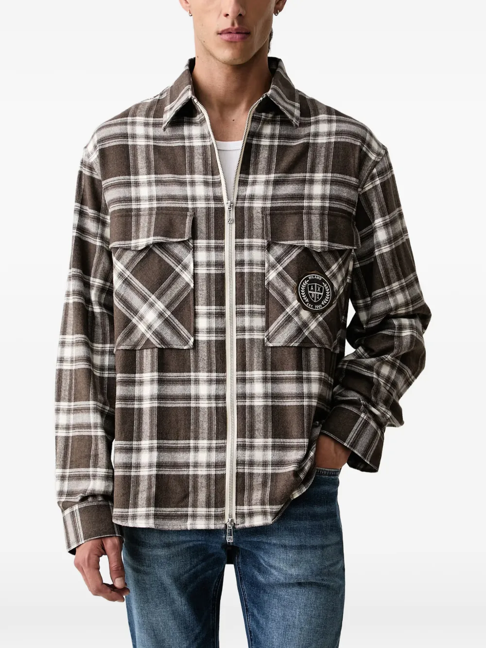 Armani Exchange check zip-up shirt