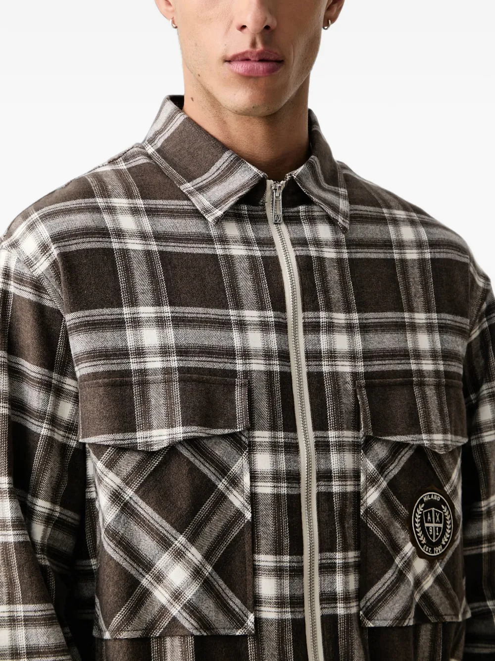 Armani Exchange check zip-up shirt Bruin