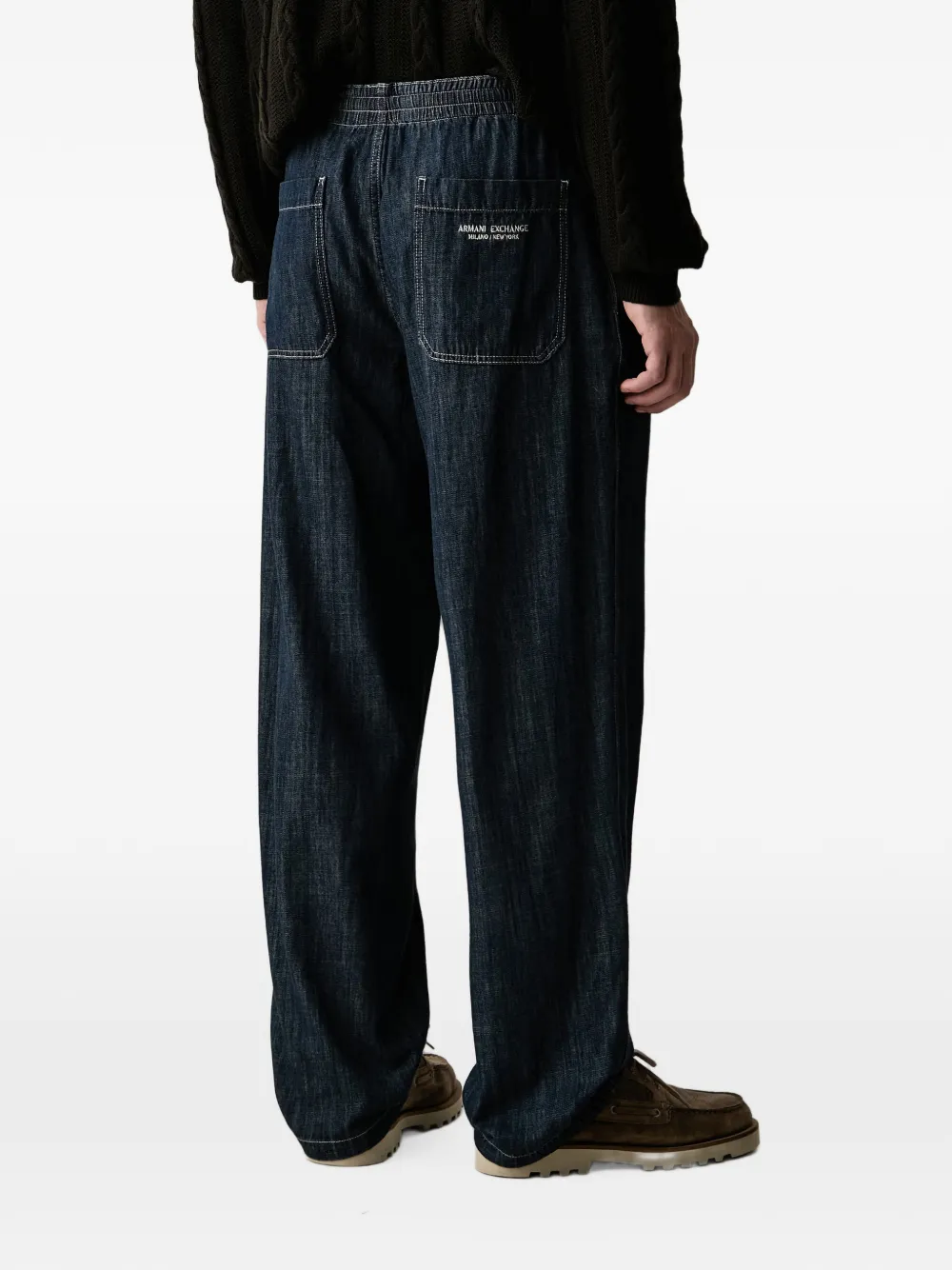 Armani Exchange drawstring-waist logo-embroidered jeans Blauw