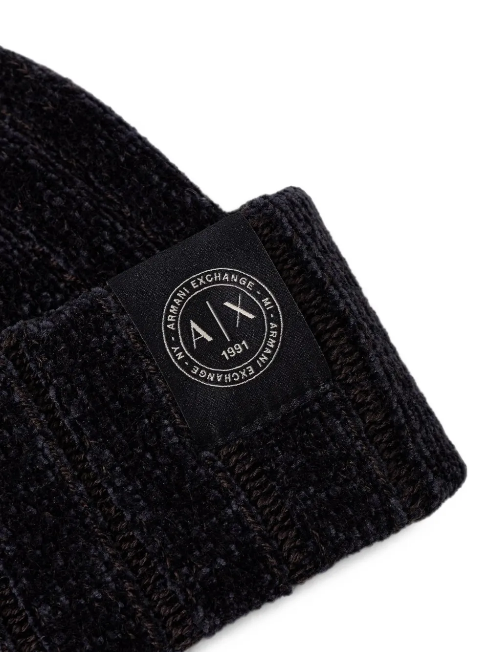 Armani Exchange ribbed-knit logo-patch beanie hat Blauw
