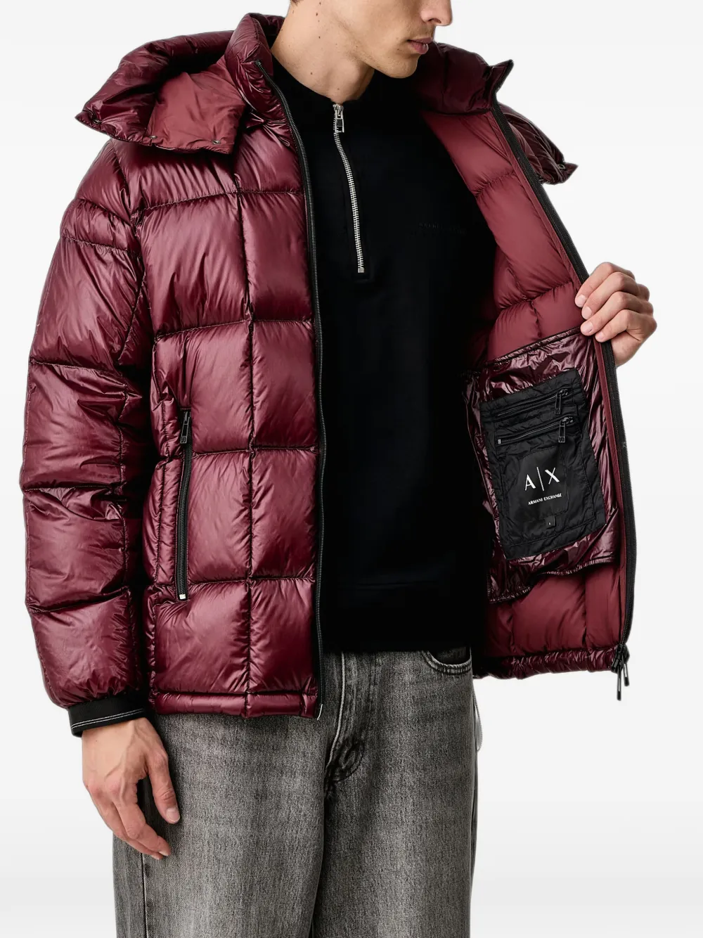 Armani Exchange quilted hooded jacket Rood