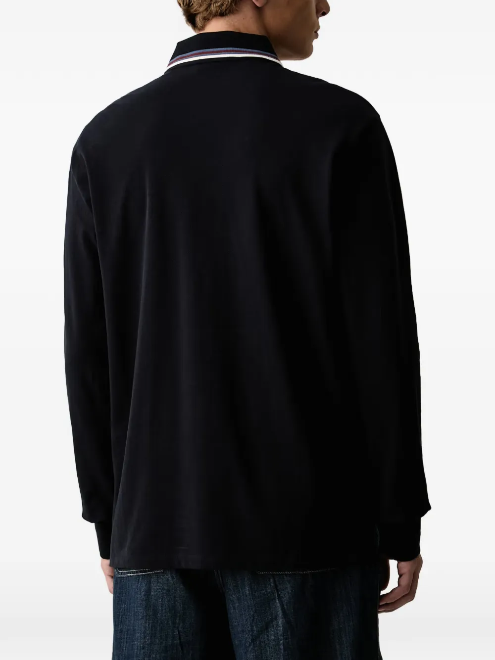 Armani Exchange logo-patch long-sleeve polo shirt Blauw