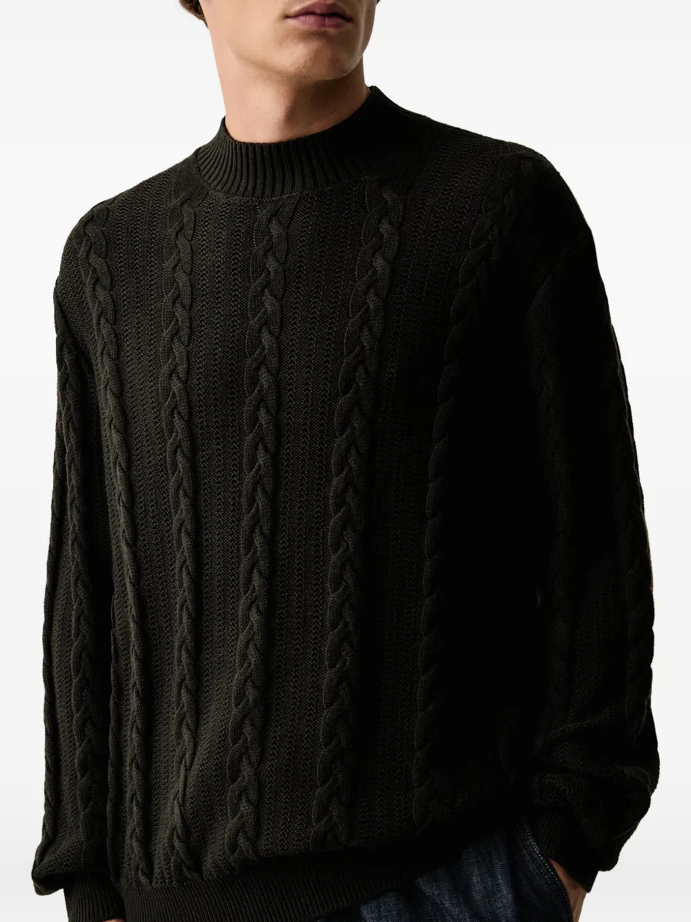 Armani Exchange Kabelgebreide trui met hoge hals Groen