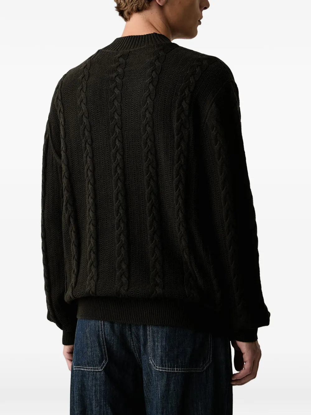 Armani Exchange Kabelgebreide trui met hoge hals Groen