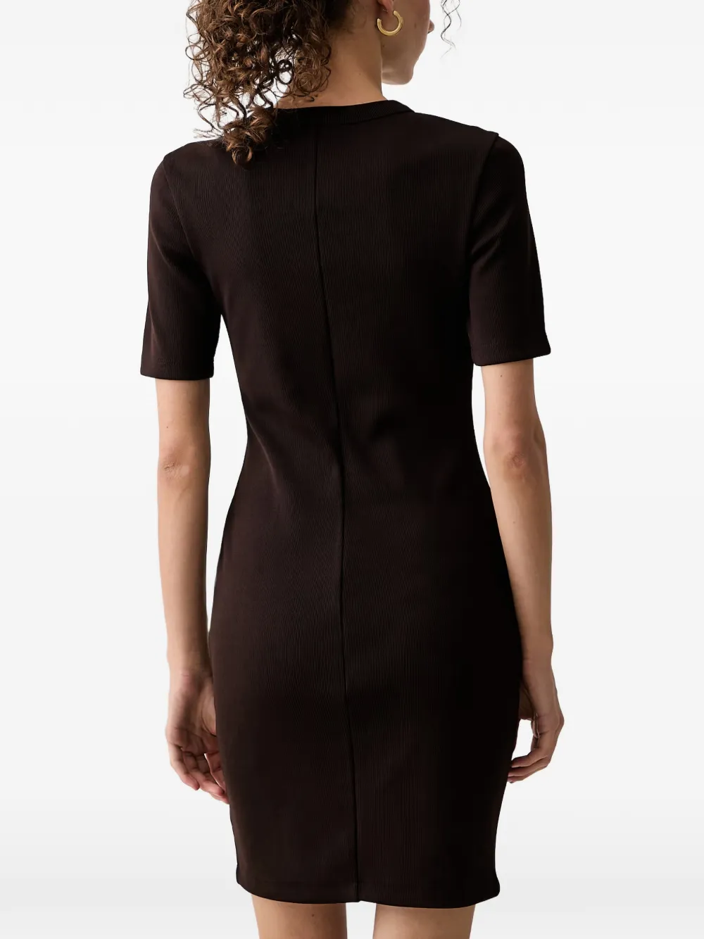 Armani Exchange Ribgebreide mini-jurk met logoplakkaat Bruin