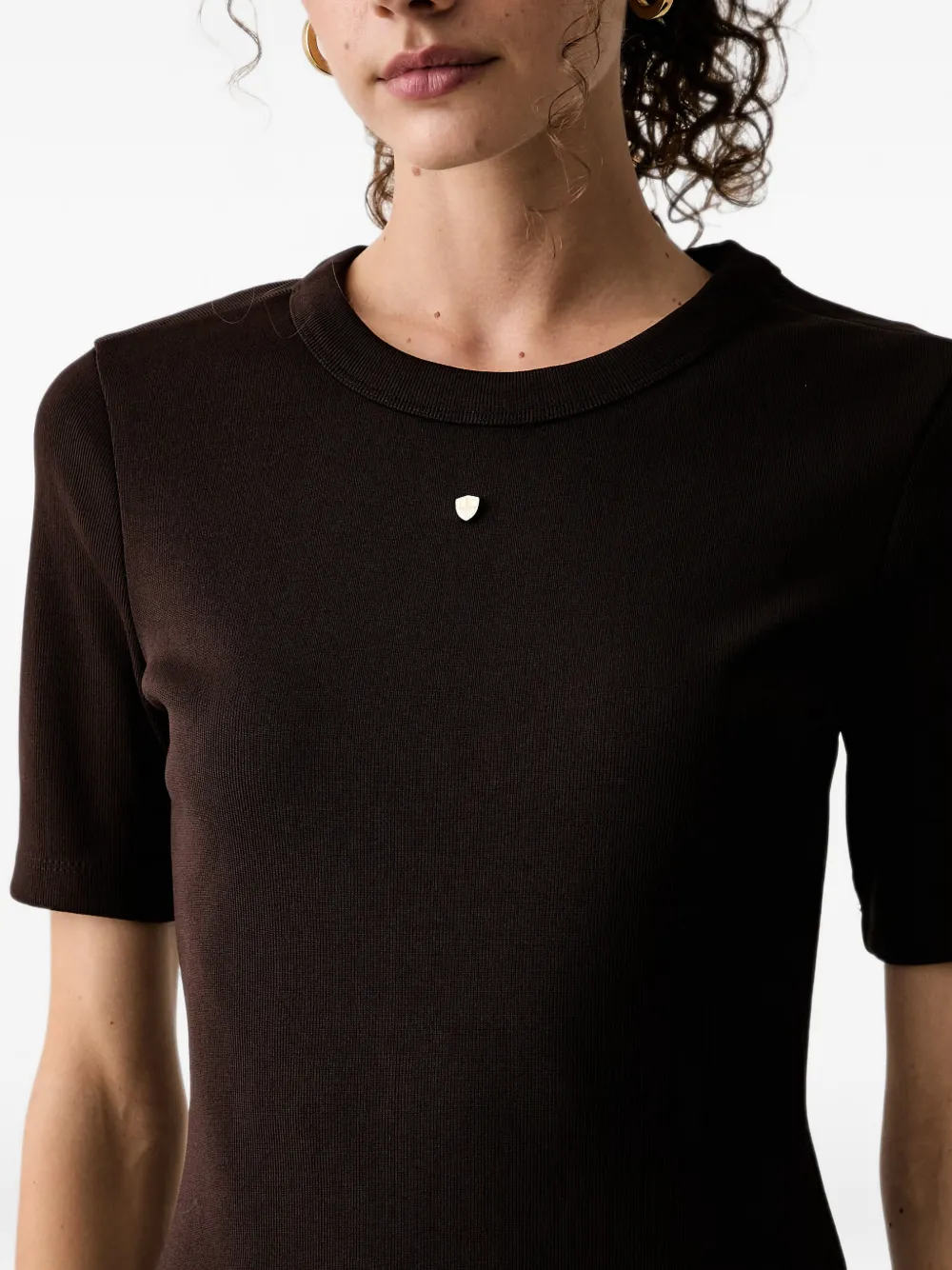 Armani Exchange Ribgebreide mini-jurk met logoplakkaat Bruin