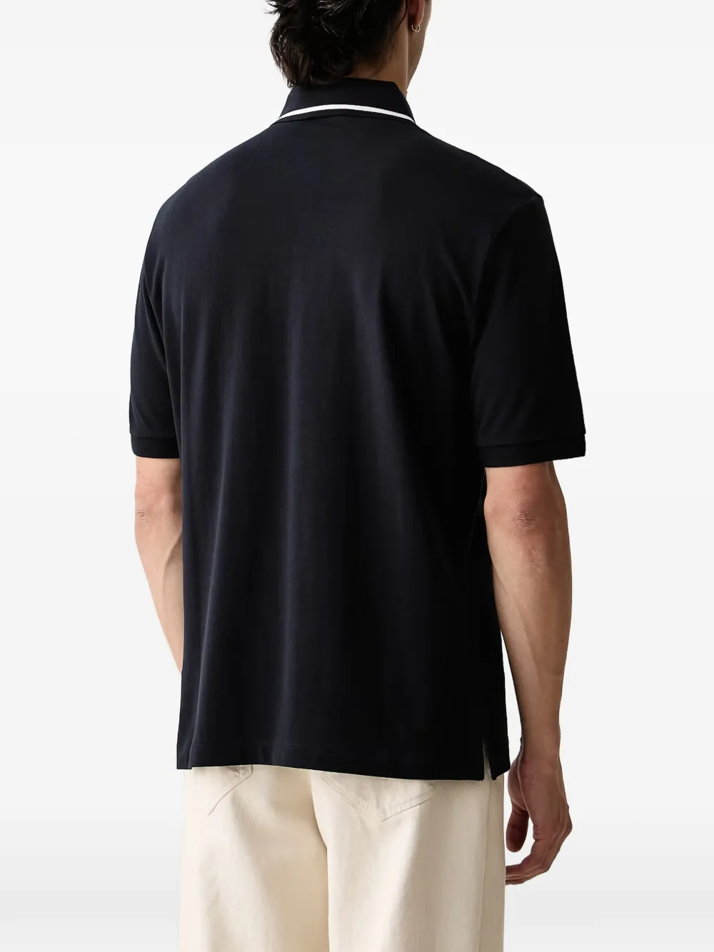 Armani Exchange logo-embroidered tipped polo shirt Blauw