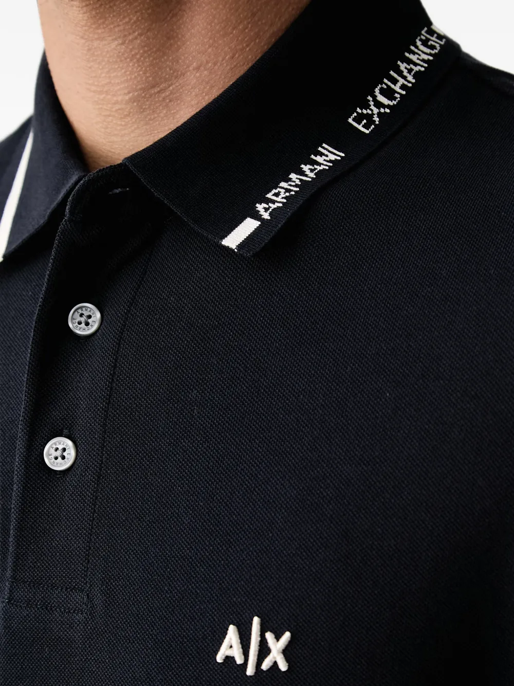 Armani Exchange logo-embroidered tipped polo shirt Blauw
