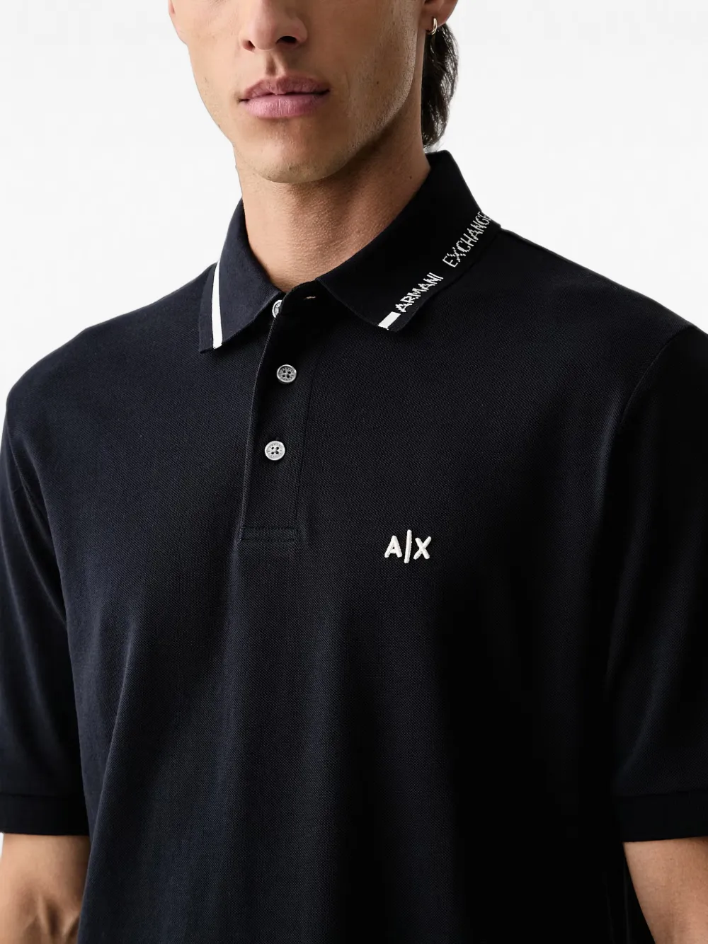 Armani Exchange logo-embroidered tipped polo shirt Blauw