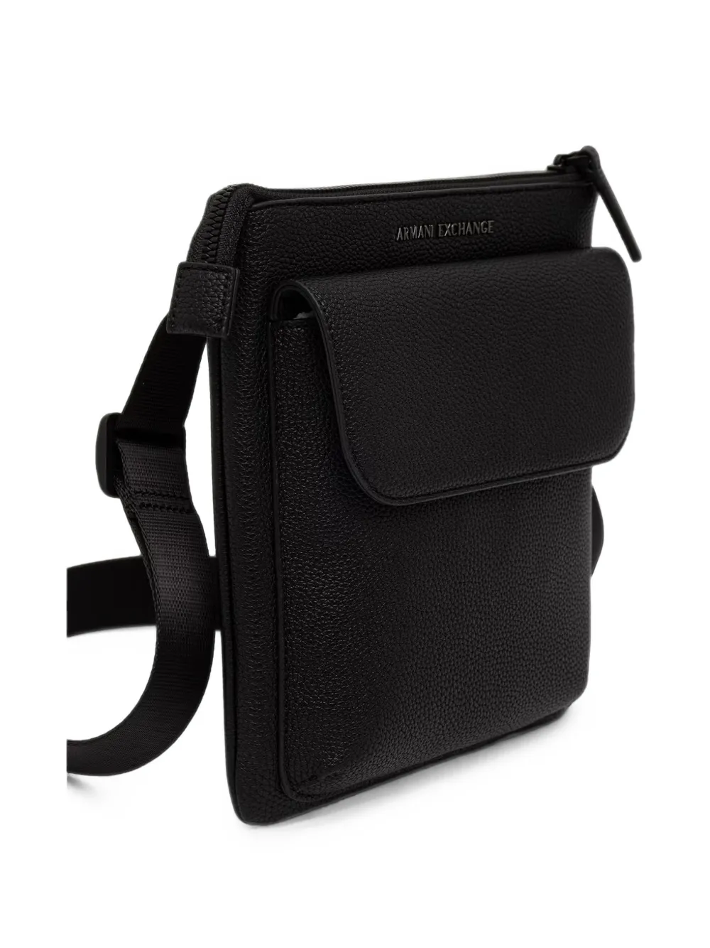 Armani Exchange logo-plaque pebbled-effect messenger bag Zwart