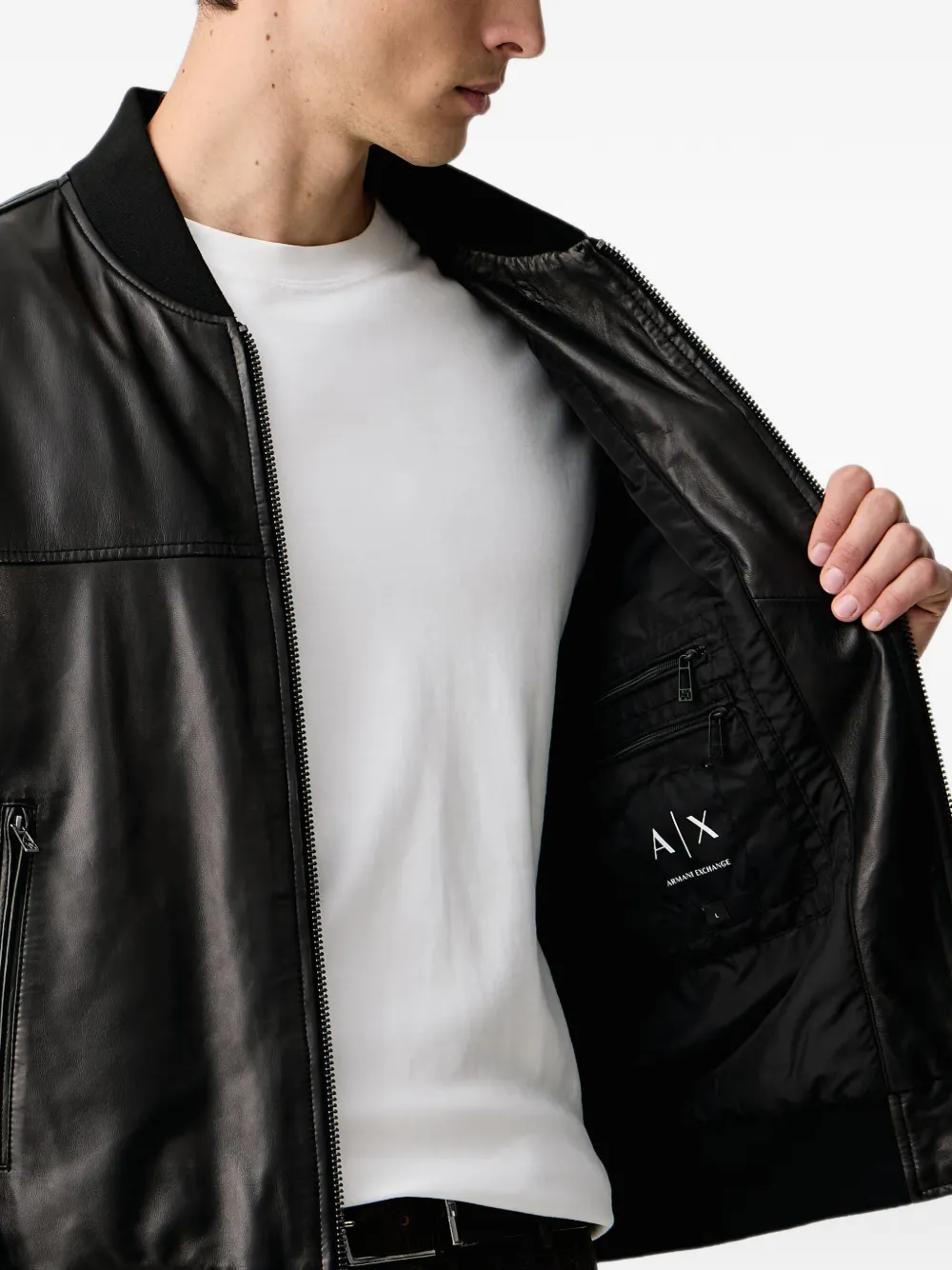 Armani Exchange Leren bomberjack Zwart