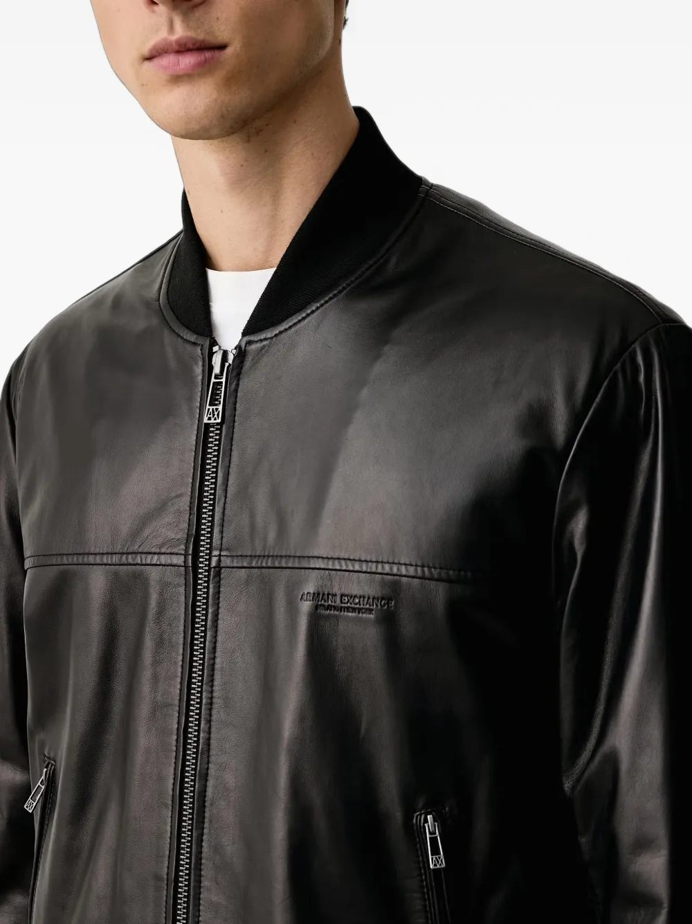 Armani Exchange Leren bomberjack Zwart