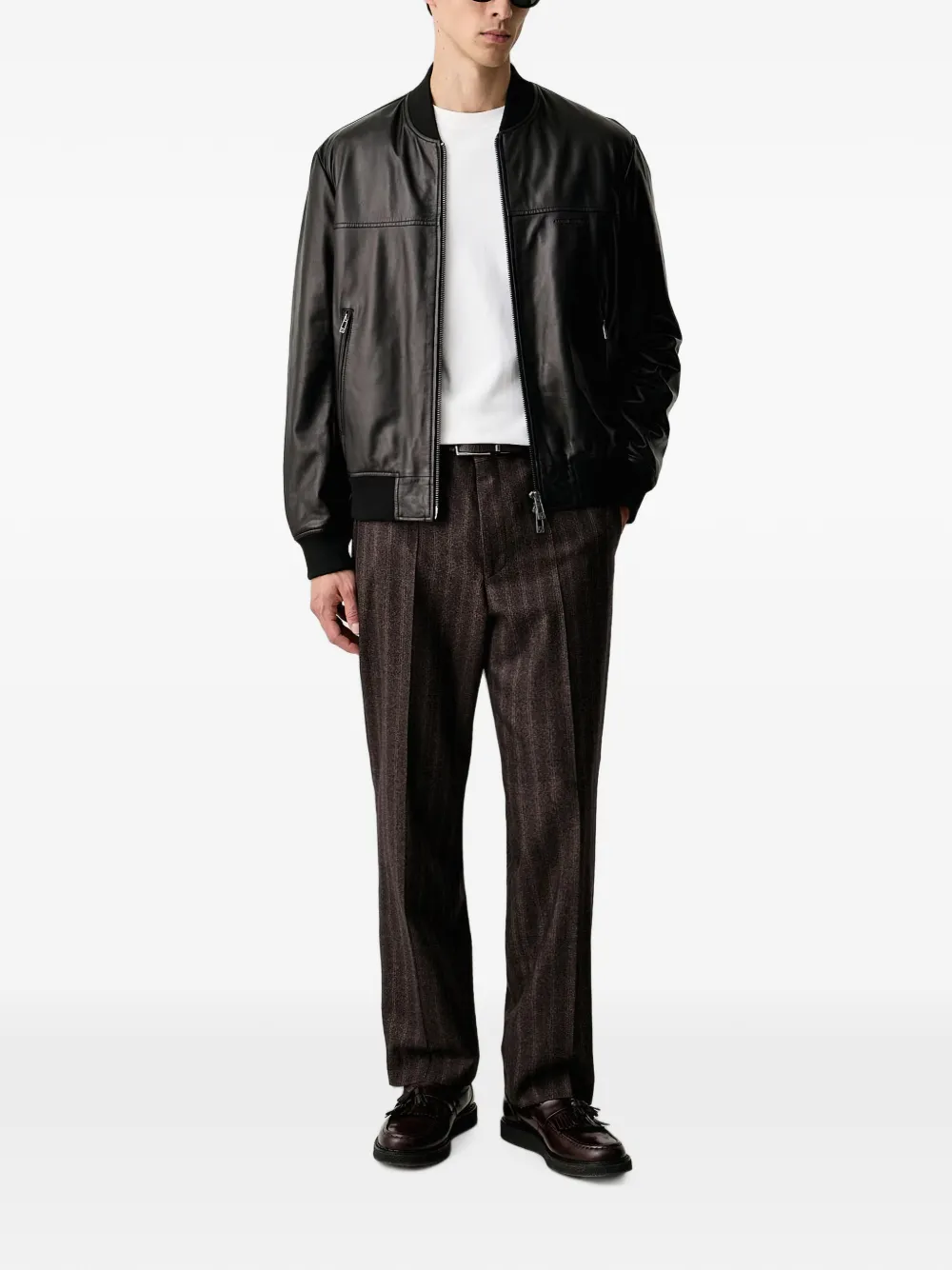 Armani Exchange Leren bomberjack Zwart