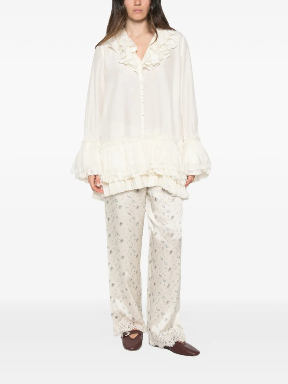 GANNI Gelaagde blouse met ruches Wit