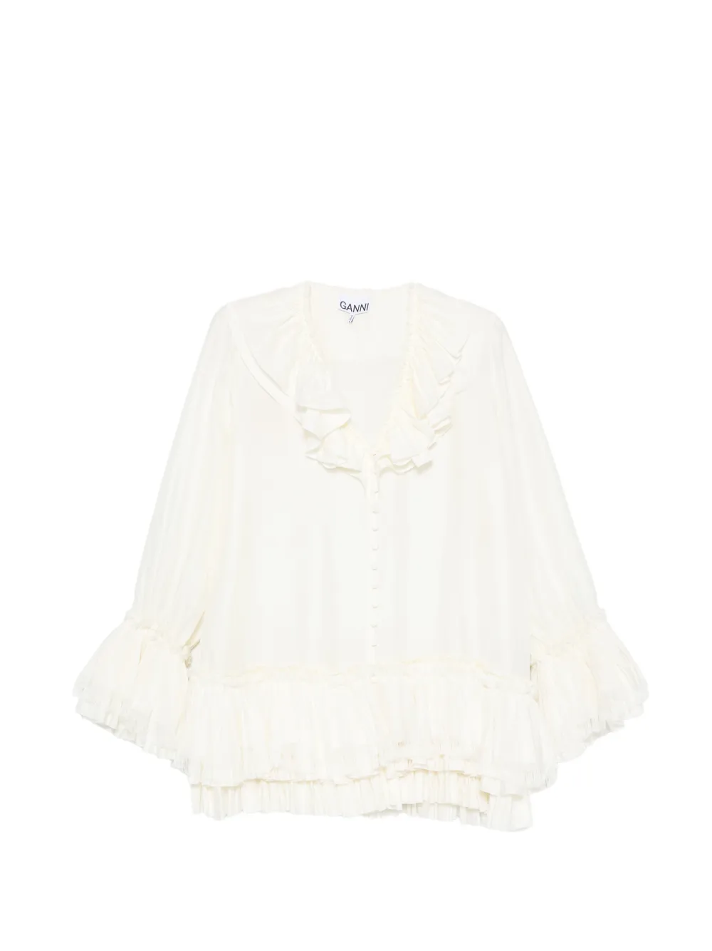 GANNI ruffled tiered blouse - Bianco