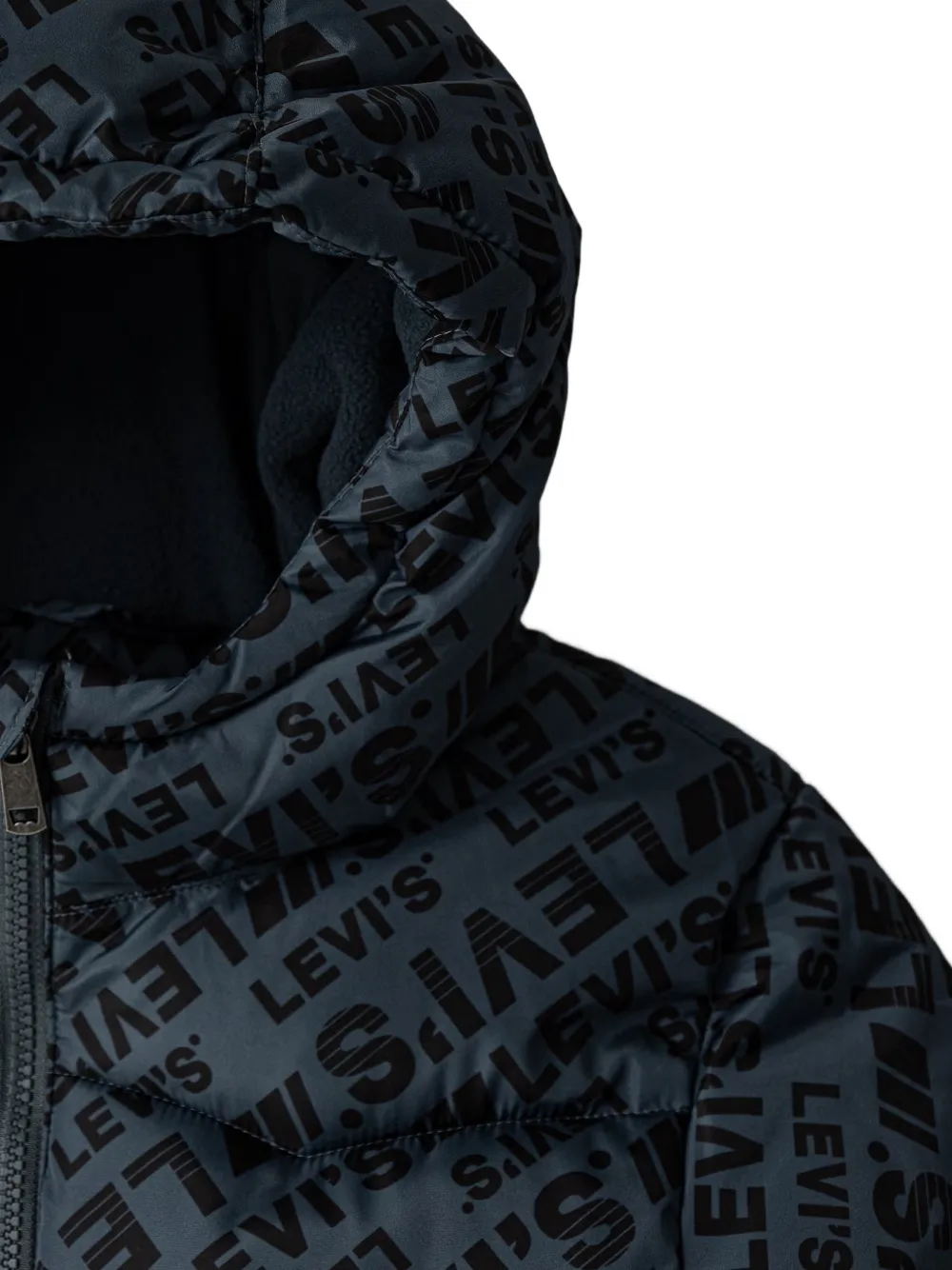 Levi's Kids logo-print hooded puffer jacket Grijs