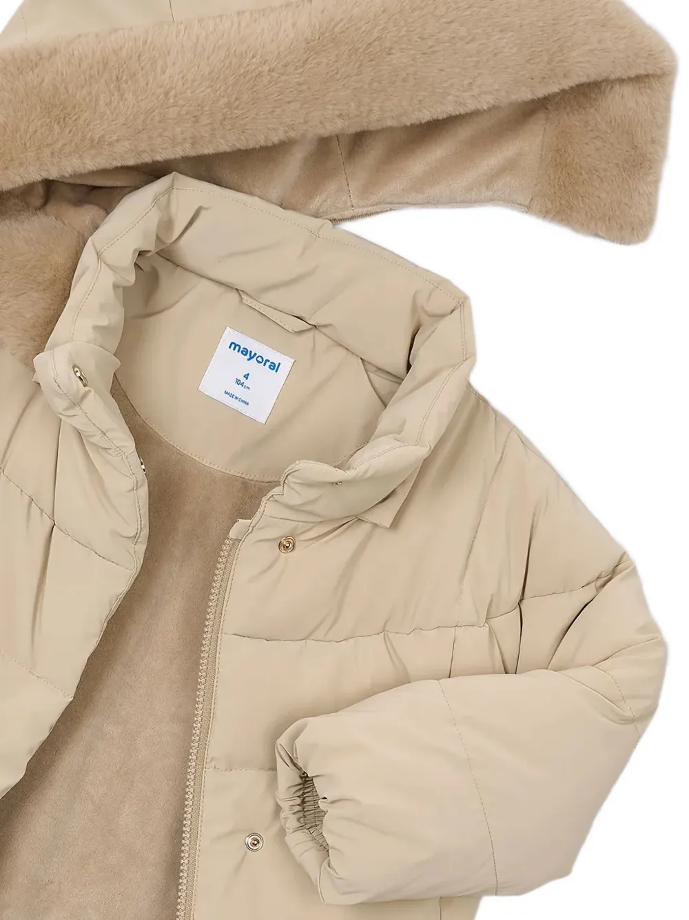 Mayoral faux-fur trim padded coat Beige